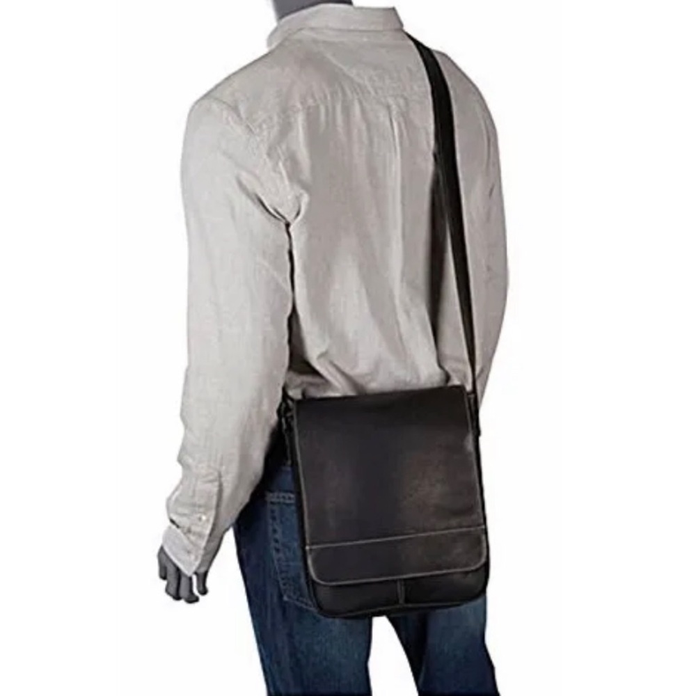 NEW DAVID KING Premier Black Leather Messenger Bag